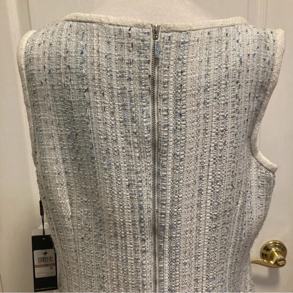 Karl Lagerfeld Women's Blue/White Sleeveless Tweed Size 12 Dress NWT - Picture 9 of 16